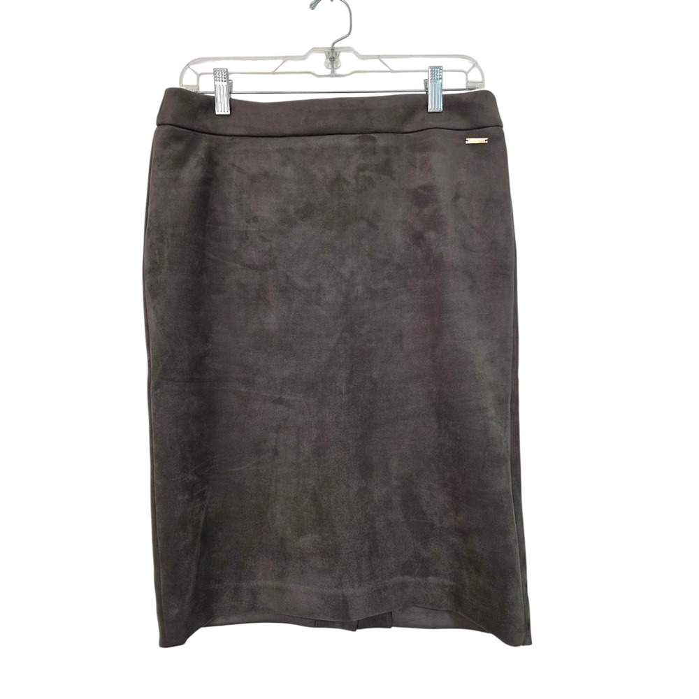 T Tahari Espresso Faux Suede Stretch‎ Pencil Skirt - Size M (Waist 32")